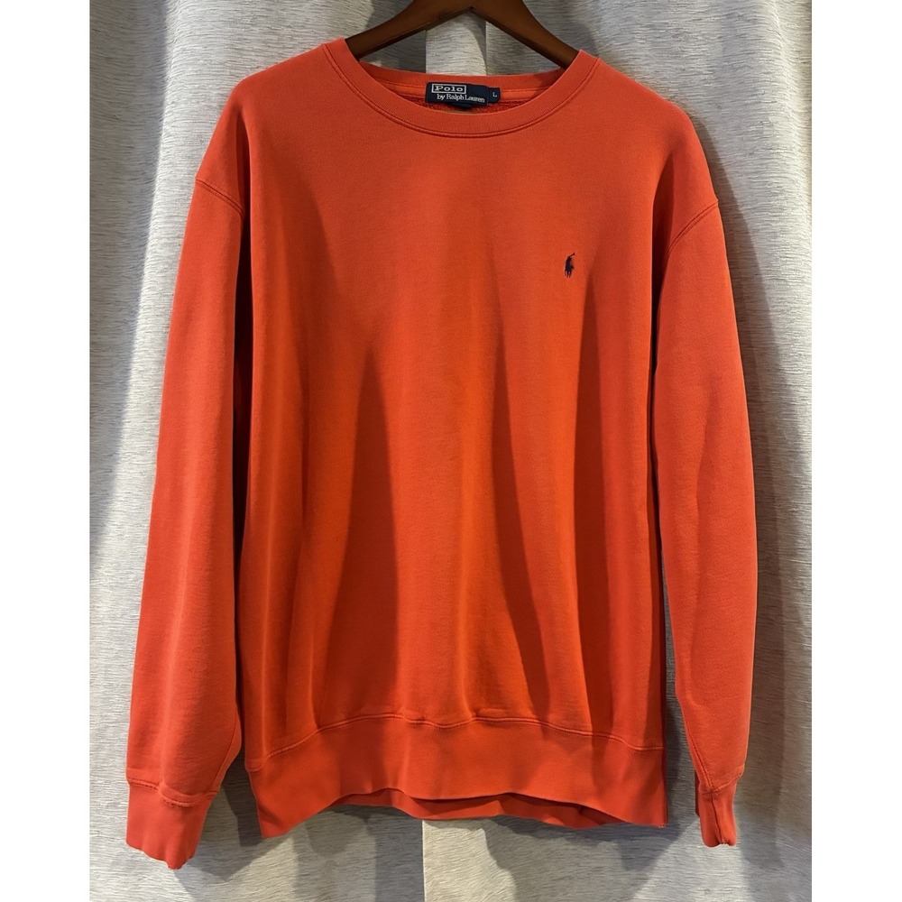 Vintage Polo Ralph Lauren‎ Sweatshirt Mens Large Orange Crew Neck Embroidered